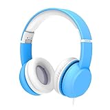 iClever Kids Headphones - Wired Headphones for Kids, Stereo Sound, Adjustable Metal Headband, Foldable & Portable, Untangled Wires, 94dB Volume Limiting - Childrens Headphones Over Ear, Blue