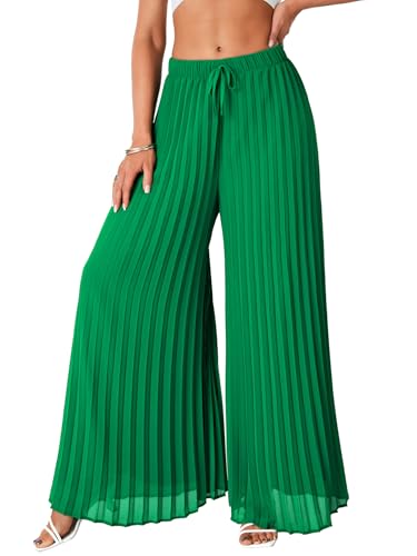 OPOIPIN Women's Chiffon Wide Leg Pleated Pants High Waist Flowy Loose Casual Long Trousers4