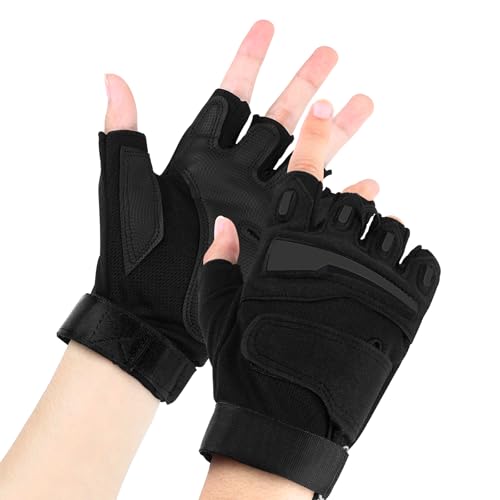 Fingerless Tactical Gloves for Men Motorcycle Gloves for Outdoor Work Sports Fingerless Cycling Gloves for Driving Cycling Shooting Hunting Motorcycle Climbing Outdoor Work (Black Large)