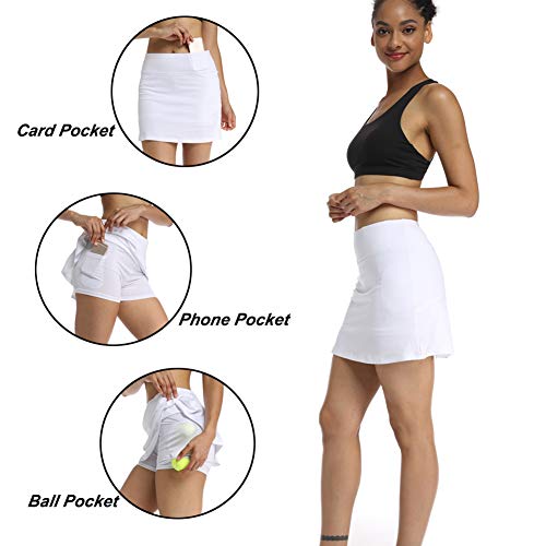 Ultrafun Women's Active Tennis Golf Skort Pleated Athletic Sports Running Skirt with Pockets and Shorts (White, Small) - Thumbnail 3