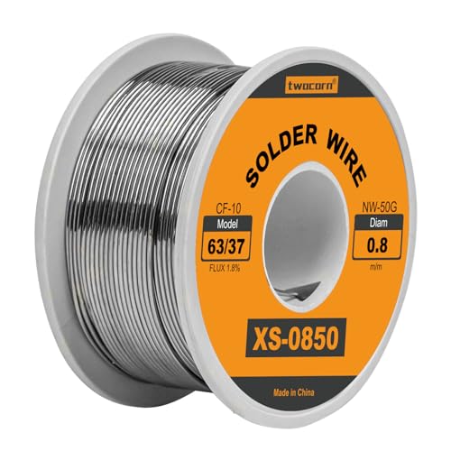 Twocorn 63/37 Solder Wire, high Purity no-wash tin-Lead Rosin cored Wire with 1.8% Flux for Electric Soldering (0.8mm 50g)