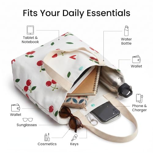 Image of BROGBUS Classics Canvas Tote Bags for Women Girls Canvas Handbag Zipper Large Capacity Shoulder Bag for College Office Use