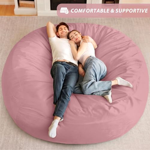Image of HABUTWAY XX-Large Bean Bag Chair: Giant 7' Memory Foam Furniture Bean Bag Chairs for Adults with Microfiber Cover 7Ft（Soft Pink）