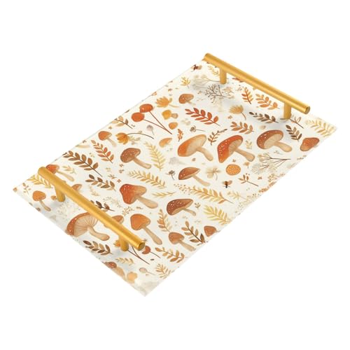 Bathroom Vanity Tray Counter Organizer, Watercolor Cute Mushrooms Decorative Tray with Handles Countertop Storage for Bathroom Bedroom Kitchen Home Farmhouse