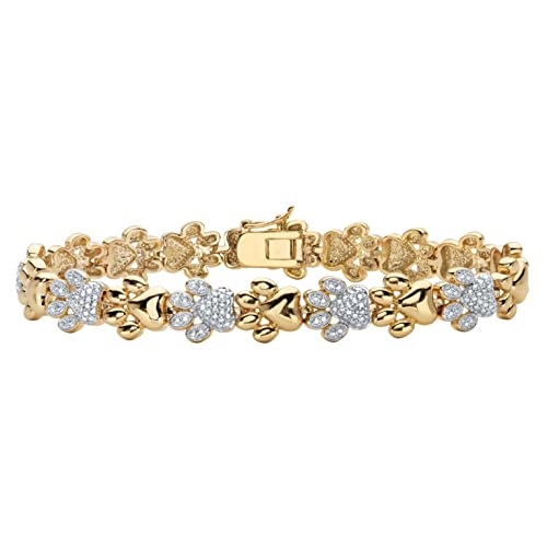 PalmBeach 18K Yellow Gold Plated Genuine Diamond Accent Paw Print Bracelet 7.5