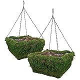 Panacea 83557 Natural Moss Square Hanging Baskets, Green, 14' L, Pack of 2