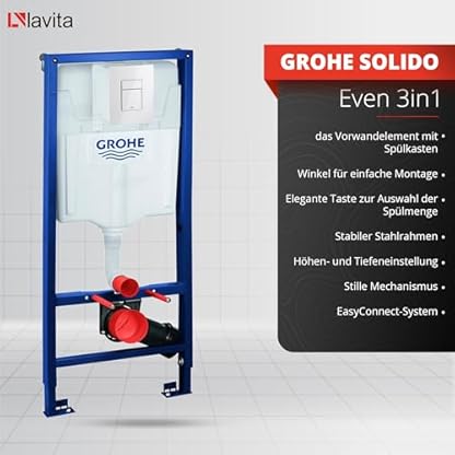 Lavita Vorwandelement Solido + Wand Hänge WC Brava Weiß Spülrandlos + WC Sitz mit Absenkautomatik Glänzend Weiß Knopf Komplettset Unterputz Spülkasten Toilette Komplett Sett WC – Bild 5