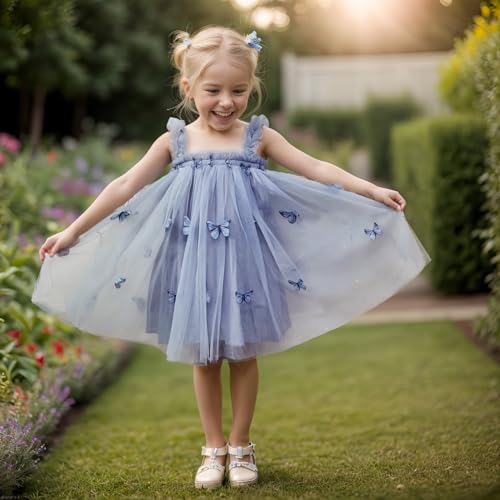 Baby Girls Tutu Dress, Butterflies Flowers Toddler Baby Girls Sleeveless Layered Princess Tulle Sundress Party Dress2