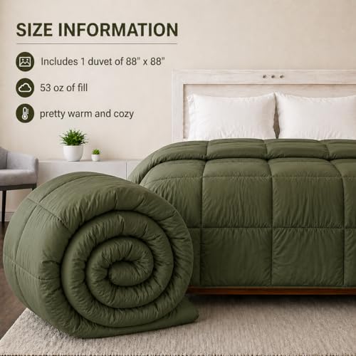 Image of Luxury Hotel Collection Cotton Comforter | All-Season Lightweight Quilt for Hot Sleepers | Plush, Breathable & Box-Stitched (Queen) Olive