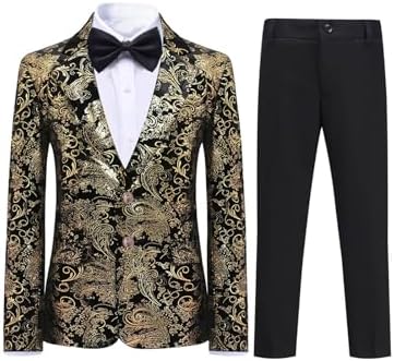 Boyland Boys Jacquard Suit Slim Fit Tuxedo Suits Jacquard Notch Lapel Tux Jacket Pants Party Formal Wear