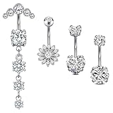 LAURITAMI 14G Dangle Belly Button Ring Surgical Steel Belly Button Rings Dangling CZ Belly Rings for