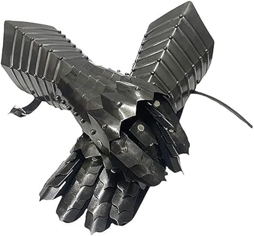 Medieval Knight Black Steel Gauntlets, 18 Gauge Iron Construction, 15 Inch Articulated Armor Gloves with Leather Straps, Costume Weapons and Armor