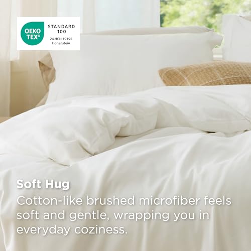 Image of Bedsure Duvet Cover Queen Size, Double Brushed Bedding Set, Cream White | For Kids & Adults, 90 inchx90 inch Comforter Cover, Hotel Luxury, All Season, Breathable, Easy Care, Lightweight, Zipper Closure