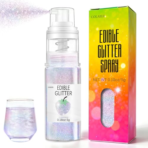 Iridescent Edible Glitter Spray for Cakes Drinks - Colaele 5 Grams Shimmer Luster Dust Food Grade Metallic Sprinkle Decorating for Cake Decorating, Cookies Baking, Chocolate, Strawberries, Vegan