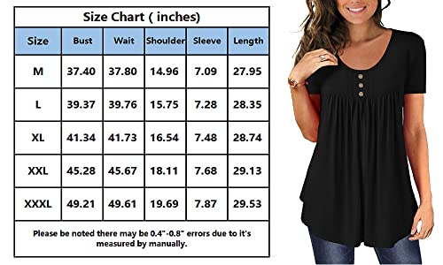 Beadchica Women's Tunic Tops For Leggings Short Sleeve Shirts Botton Up Casual Ruched Blouses Clothing-Blue-Xl #TOP3