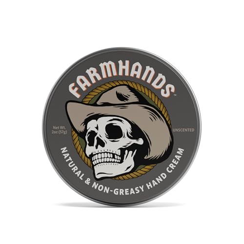 Farmhands Natural & Non-Greasy Hand Cream for Dry, Cracked Hands – No Added Fragrance, Fast-Absorbing with Clean & Organic Ingredients – Repairing Skincare – 2oz Tin