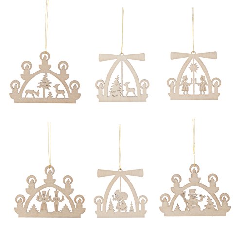 DREGENO Baumbehang Erzgebirgs-Motive, 6 Figuren Laubsäge-Arbeit aus...