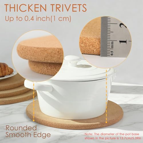 Image of Cork Trivet Set - High Density Thick Cork Trivets for Hot Dishes, 8 Inch Heat Resistant Coaster, Placemats for Pots and Pans, 2 Round & 2 Square