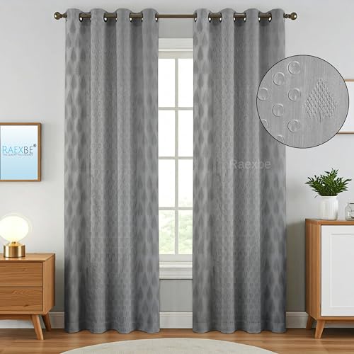 Image of Heavy Long Crush Floral Design Curtains | 7ft Premium Polyester Punching Coin Pattern Curtains for Living Room, Bedroom, Door & Window | Modern Grey Home Decor Screens | Set of 2 Pieces