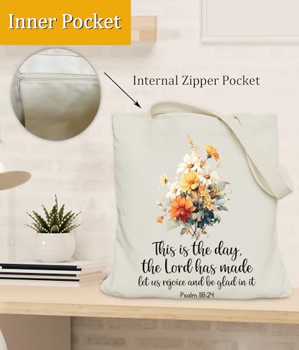 Image of Aesthetic Christian Gifts Tote Bag for Church, Religious Tote Bag for Bible Study, Medium Size with Inner Pocket