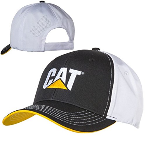 Caterpillar CAT Equipment Black & White Microfiber w/Yellow Under Visor Hat/Cap