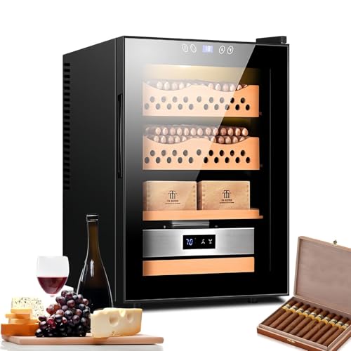 葉巻 ヒュミドール キャビネット 50L シガーヒュミドール、湿度制御機能付き電動シガーヒュミドール収納キャビネット、スマートタッチコントロール、200-300 本の葉巻を収容可能(Black a)