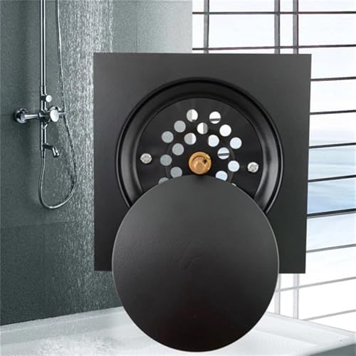 Drain de douche anti-odeur noir carré 15x15cm, évacuation de sol escamotable étanche - 7