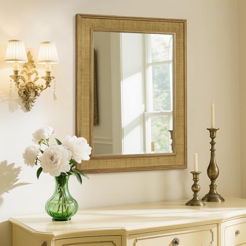 WallBeyond Rattan Wall Mirror Rectangle, 22 X 28 inch Rattan Mirror with Wooden Framed for Wall Decor Bathroom, Living Room, Entryway, Farmhouse, Bedroom - Image 4