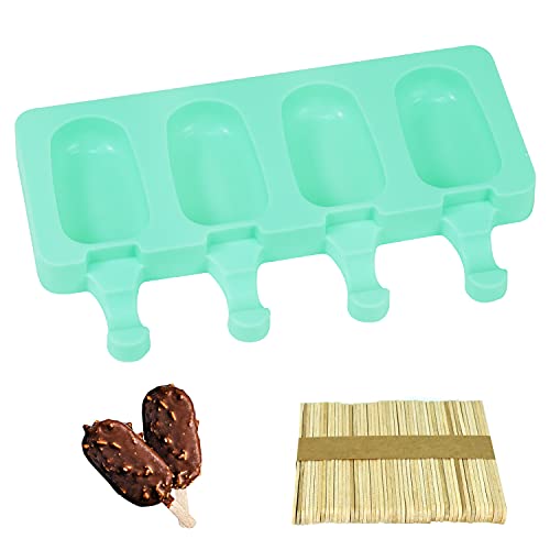 EAONE Popsicle Mold, Ice Pop Silicone Mold Handmade Ice Cream/Chocolate Bar Mold Oval DIY Cakesicle Maker with 50 Pieces Natural Wood Craft Sticks for Summer -Green EAONE Popsicle Mold, Ice Pop Silicone Mold Handmade Ice Cream/Chocolate Bar Mold Oval DIY Cakesicle Maker with 50 Pieces Natural Wood Craft Sticks for Summer -Green