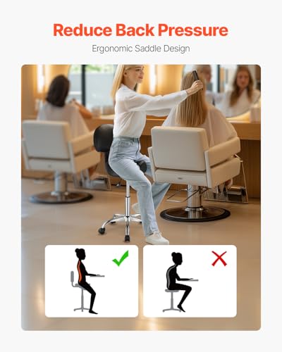 VEVOR Sattelhocker Rollhocker 204 kg belastbarer höhenverstellbarer (84-100 cm) Drehhocker Arbeitshocker mit Rückenlehne, ergonomischer PU-Leder-Drehsattelstuhl für Salon Spa Massage Klinik