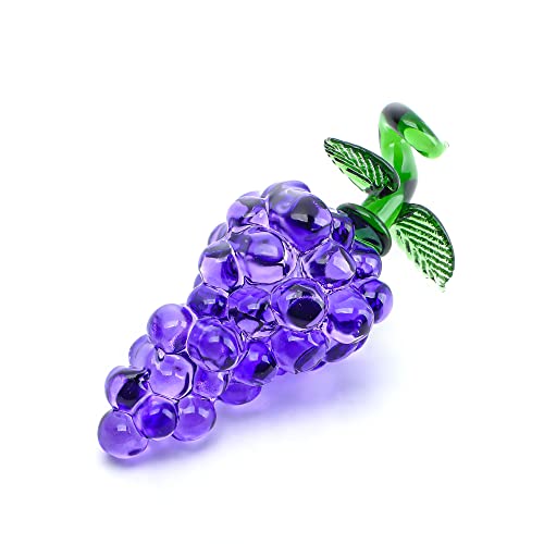 Handmade Glass Purple Grape Figurine Collectibles Crystal Fruit Ornament Decoration Art Glass Grape Miniature for Home Office Birthday for Mum