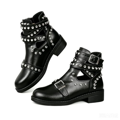Bottines punk cloutées homme gothique boucle pour fête décontractée