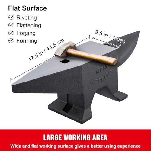 Happybuy Professional Cast Iron Anvil, 60kg (132 Lbs) Weight. Equipped with a Wide Countertop and Solid Base, Ideal for Precision Bending and Shaping. Durable High Hardness Round Horn Design.