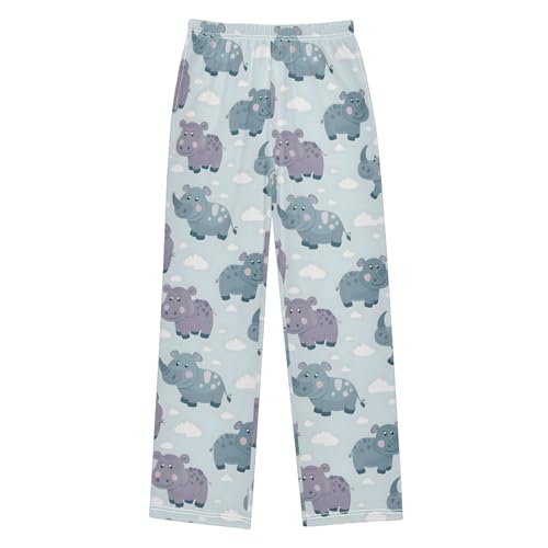 ALAZA Cute Rhinoceros Pajamas Bottoms with Pockets Comfy Pjs Sleepwear Elastic Waistband Pajamas Pants Lounge Pants for 6-14 Years