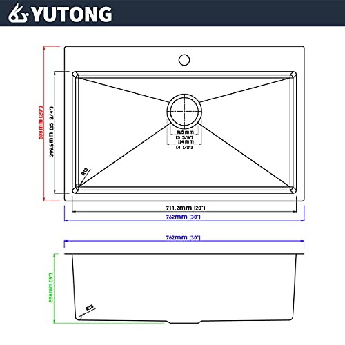 Yutong Top-Mount/Drop in Stainless Steel Kitchen Sink (30" x 20" x 9", Gold) by N//B - Image 2