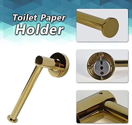 SPDYCESS Wall Mounted Toilet Roll Holder and Towel Holder Toilet Paper Holder and Towel Ring Set - 2 Pcs Stainless Steel Bath Hardware Accessory for Bathroom Kitchen - Gold