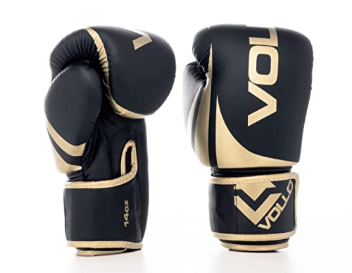 Vollo Sports Training, Luva de Boxe Adulto Unissex, Preto/Dourado, 14 oz
