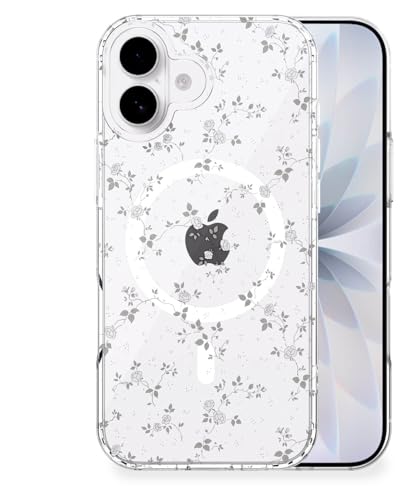 Feams for iPhone 17 Case [Compatible with Magsafe] Slim Shockproof Protective Clear Phone Cover for iPhone 17 6.3" Women Girls, Muted Bloom Rose