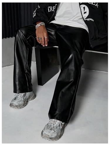 Image of GORGLITTER Men's Leather Pants Baggy Western Concert Cowboy Rodeo Outfits