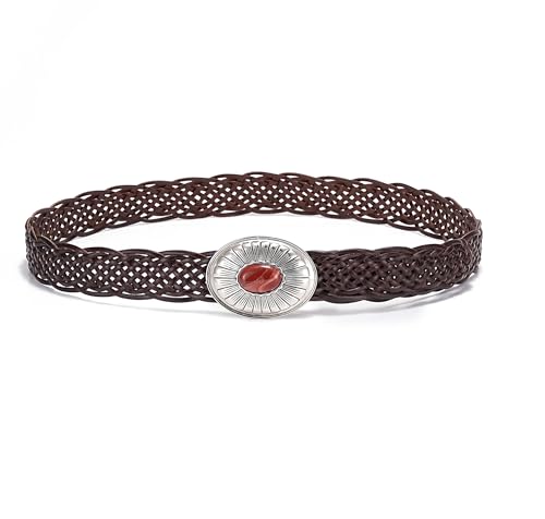 Genuine Stone Buckle Belt for Women, Brown woven belts for women and girls, braid western belts for woman2