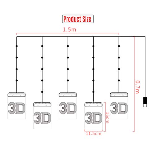 Btuty Decoração de luzes de cordas de cortina de LED para festa de Natal Efeito visual 3D com alimen