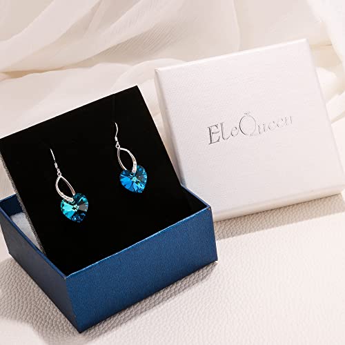 Elequeen Sterling Silver Cz Love Heart French Hook Dangle Earrings Bermuda Blue Made With Swarovski Crystals For Women, Valentine's Day/Mother's Day/Christmas Jewelry Gift For Girlfriend/Mom #TOP5