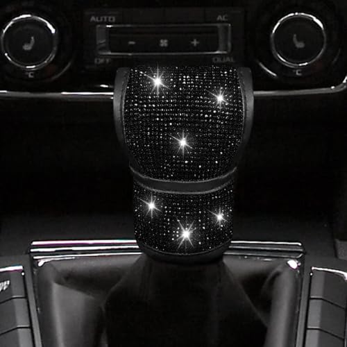 PACLVIO Bling Auto Gear Shift Knob Cover, Car Knob Gear Stick Protector, Auto Shift Gear Cover with Crystal Glitter Bling Rhinestones, Universal Vehicle Decoration Accessories for Women (Black)