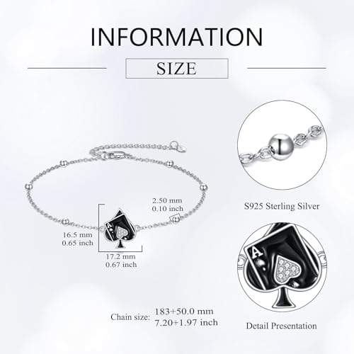 Ace of Spades Bracelet for Women 925 Sterling Silver Poker Ace Bracelet Playing Card Jewelry Gifts3