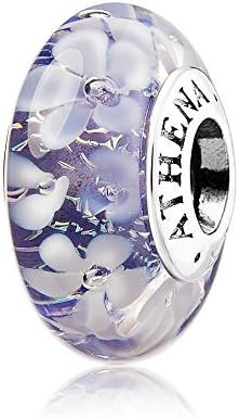 ATHENAIE Murano Glass 925 Silver Core Purple Flower Garden Bead Charms for Bracelet Mother's Day Gift