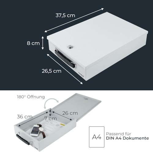 HMF 141-07 Abschließbare Dokumentenkassette | 37,5 x 26,5 x 8 cm | DIN A4 | Lichtgrau