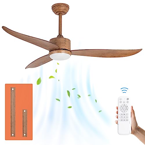 Revoici Ceiling Fans With Lights, 52" Indoor&Outdoor Ceiling Fan With Remote Control, 3 Abs Fan Blades, Noiseless Reversible Dc Motor For Bedroom/Living Room/Den/Porch（Faux Wood Texture） #TOP3