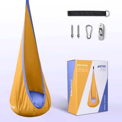 Hitik Kids Pod Swing Seat Holds Up To 300 Lbs, Indoor Swing For Kids Hanging Hammock Chair With Removable Inflatable Cushion & All Accessories, Sensory Swing For Kids Indoor And Outdoor Use (Orange) #TOP6