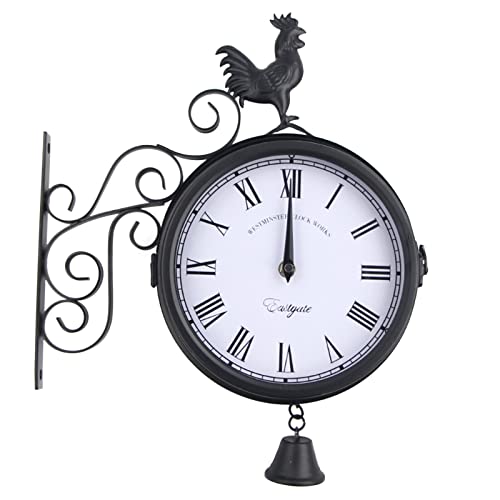 SHZICMY Reloj de pared retro vintage de estación de tren, doble cara, hierro forjado, retro (funciona con pilas, 1,8 x 3,5 x 14,56 pulgadas), color negro