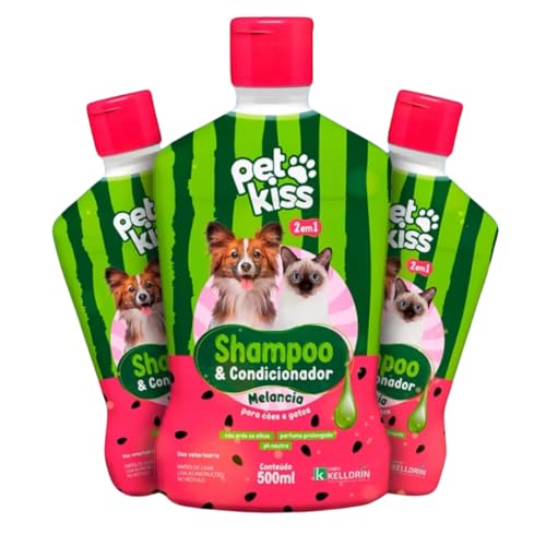 Kit 3 Shampoo Condicionador Pet Melancia para cães e gatos Kelldrin 500ml